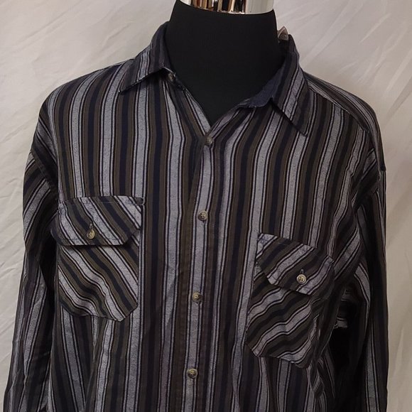 Northwest Territory Mens XL Blue Green Grey Striped Long Sleeve Button Shirt - Picture 2 of 12